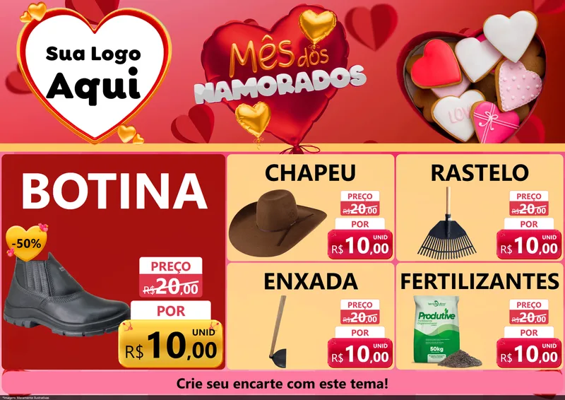 Modelo de Encarte para Encarte A4 Horizontal com o tema Mês dos Namorados para Agropecuária