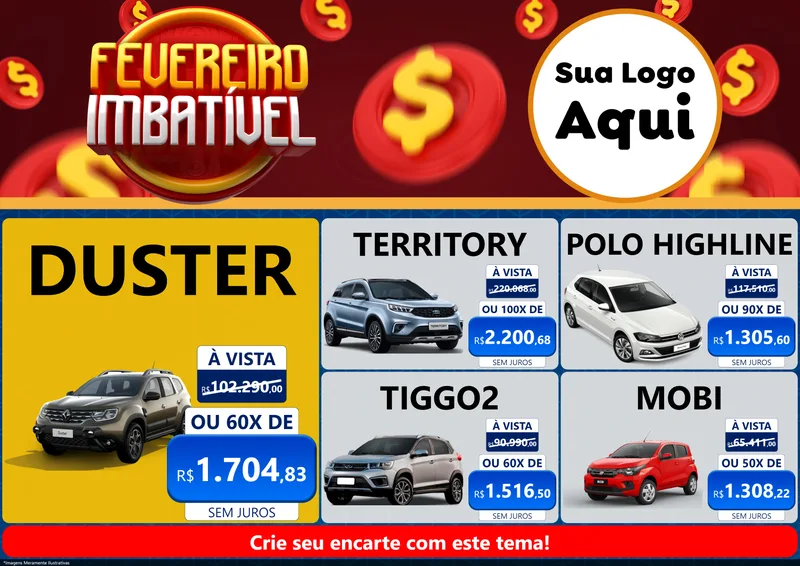 Modelo de Encarte para Encarte A4 Horizontal com o tema Fevereiro Imbatível para Concessionaria de Carros