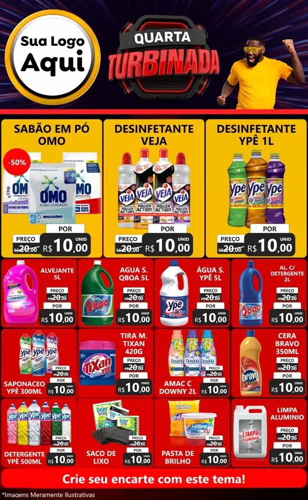 Modelo de Encarte para Encarte Grande com o tema Quarta Turbinada para Produtos de Limpeza