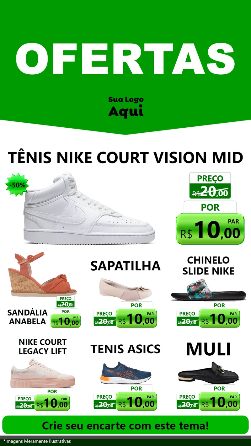 Modelo de Rede Social para Stories com o tema Ofertas Verde Cartaz para Calçados