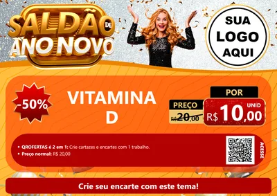 Modelo de Cartaz para Cartaz A4 Horizontal com o tema Saldão de Ano Novo para Farmácia