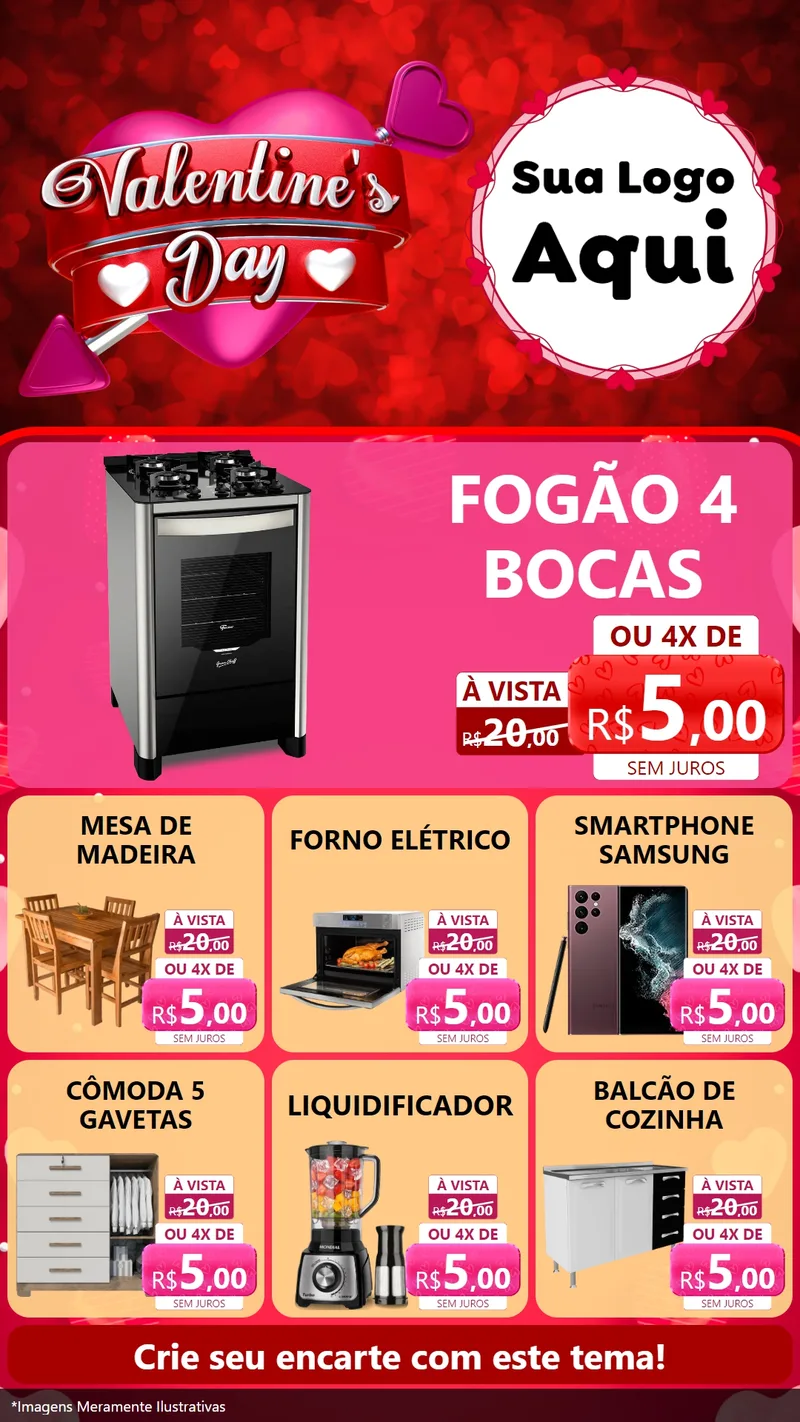 Modelo de Rede Social para Stories com o tema Valentine's Day para Móveis e Eletro