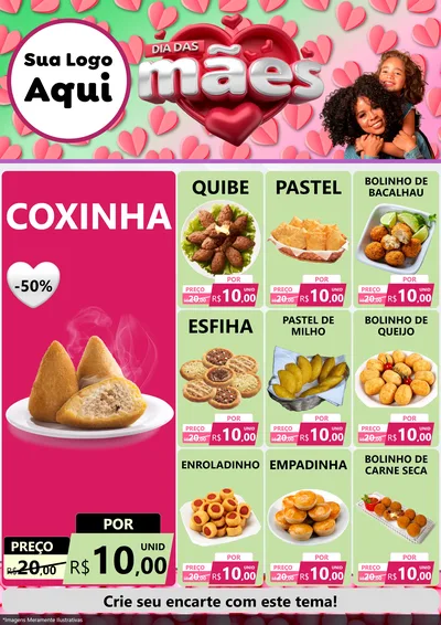 Modelo de Encarte para Encarte A4 Vertical com o tema Dia das Mães para Salgadaria