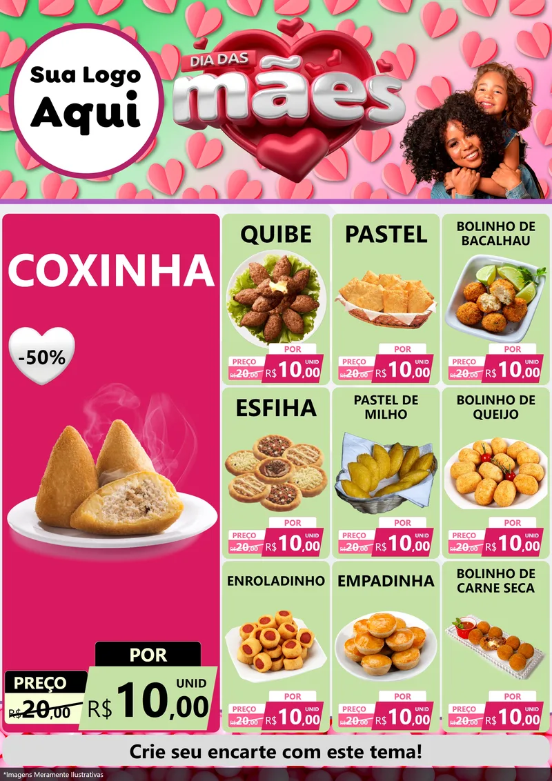 Modelo de Encarte para Encarte A4 Vertical com o tema Dia das Mães para Salgadaria