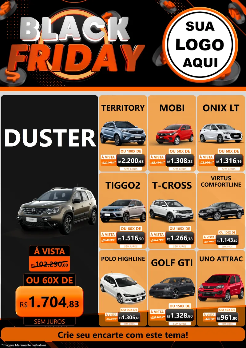 Modelo de Encarte para Encarte A4 Vertical com o tema Black Friday para Concessionaria de Carros