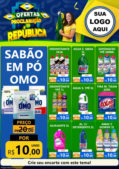 Modelo de Encarte para Encarte A4 Vertical com o tema Ofertas Proclamação da República para Produtos de Limpeza