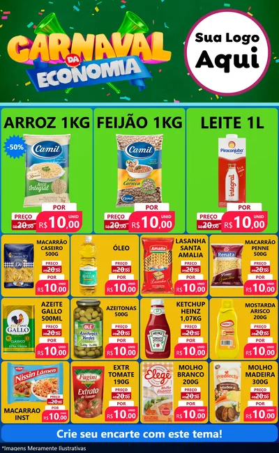 Modelo de Encarte para Encarte Grande com o tema Carnaval da Economia para Supermercado