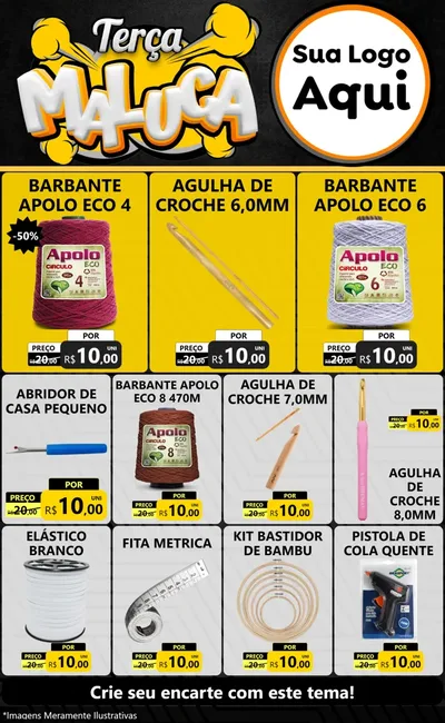 Modelo de Encarte para Encarte Grande com o tema Terça Maluca para Armarinho e Aviamentos
