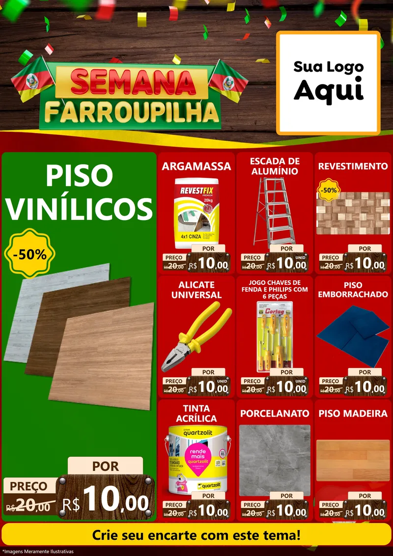 Modelo de Encarte para Encarte A4 Vertical com o tema Semana Farroupilha para Material para Construção