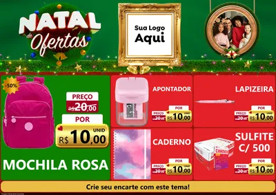 Modelo de Encarte para Encarte A4 Horizontal com o tema Natal de Ofertas para Papelaria