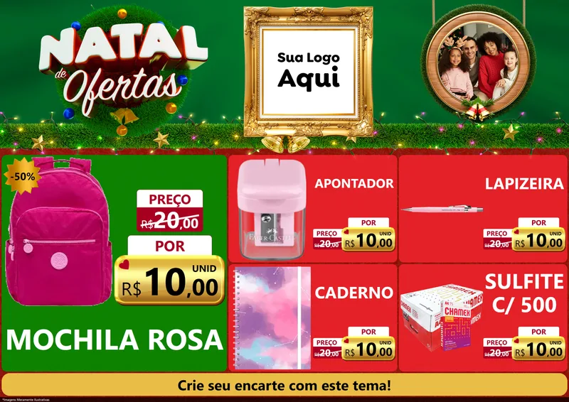 Modelo de Encarte para Encarte A4 Horizontal com o tema Natal de Ofertas para Papelaria