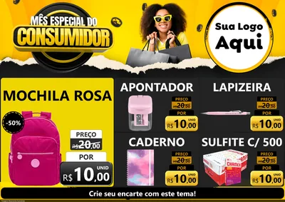 Modelo de Encarte para Encarte A4 Horizontal com o tema Mês Especial do Consumidor para Papelaria