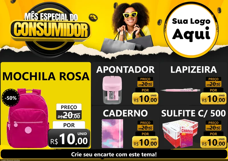 Modelo de Encarte para Encarte A4 Horizontal com o tema Mês Especial do Consumidor para Papelaria