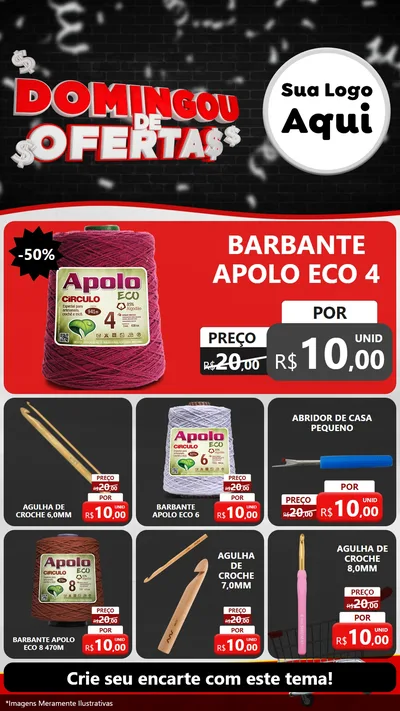 Modelo de Rede Social para Stories com o tema Domingou de Ofertas para Armarinho e Aviamentos