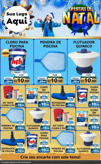 Modelo de Encarte para Encarte Grande com o tema Ofertas de Natal para Produtos para Piscina