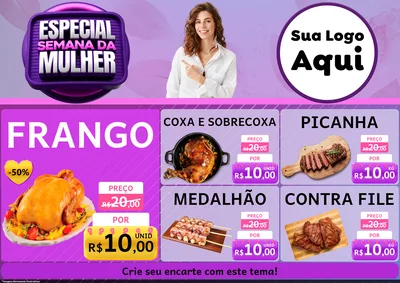 Modelo de Encarte para Encarte A4 Horizontal com o tema Especial Semana da Mulher para Assados