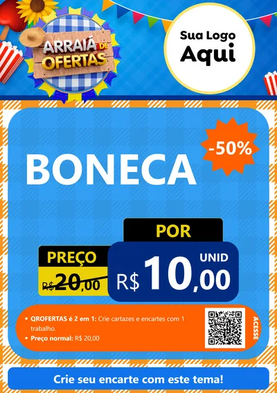 Modelo de Cartaz para Cartaz A4 Vertical com o tema Arraiá de Ofertas para Brinquedos