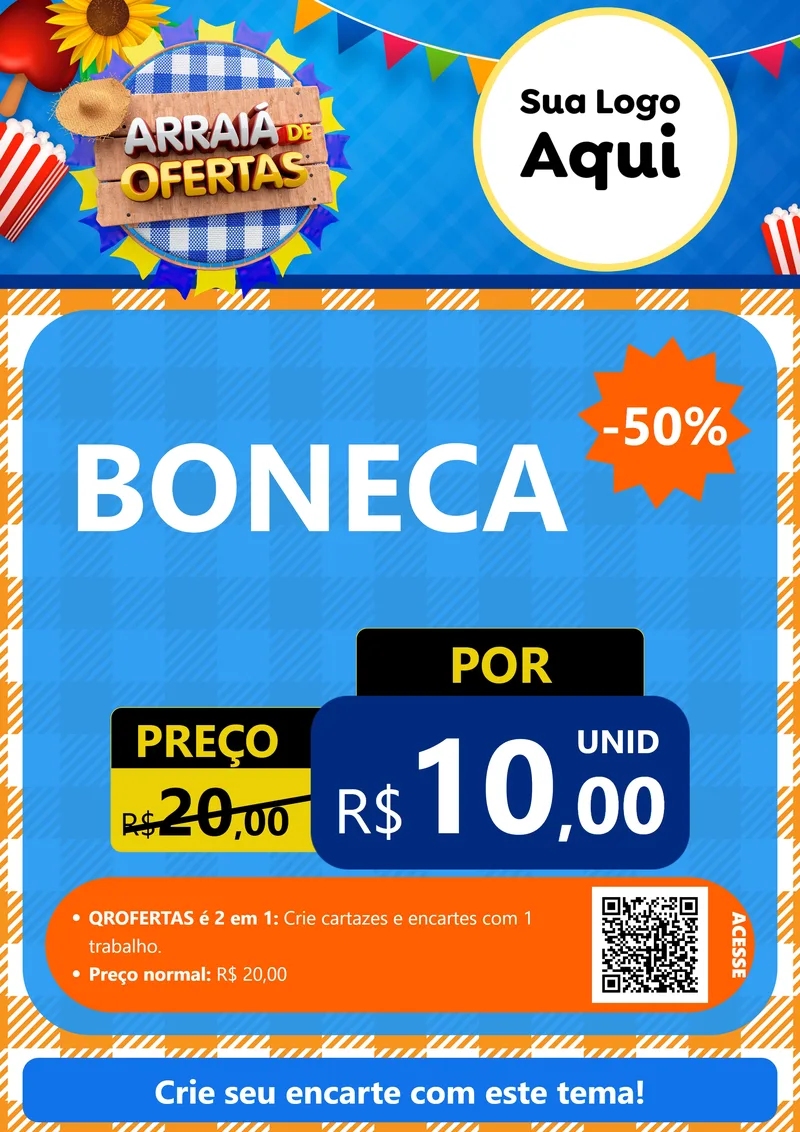 Modelo de Cartaz para Cartaz A4 Vertical com o tema Arraiá de Ofertas para Brinquedos