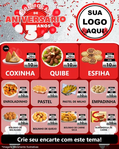 Modelo de Rede Social para Feed Instagram com o tema Promoção de Aniversário - 3 Anos para Salgadaria