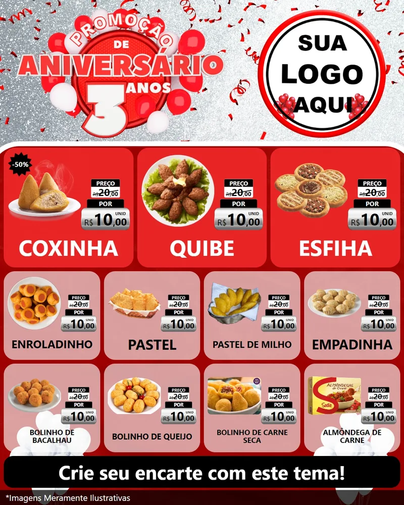 Modelo de Rede Social para Feed Instagram com o tema Promoção de Aniversário - 3 Anos para Salgadaria