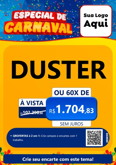 Modelo de Cartaz para Cartaz A4 Vertical com o tema Especial de Carnaval para Concessionaria de Carros