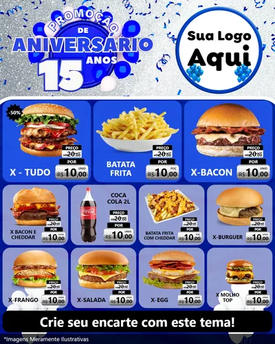 Modelo de Rede Social para Feed Instagram com o tema Promoção de Aniversário - 15 Anos para Hamburgueria