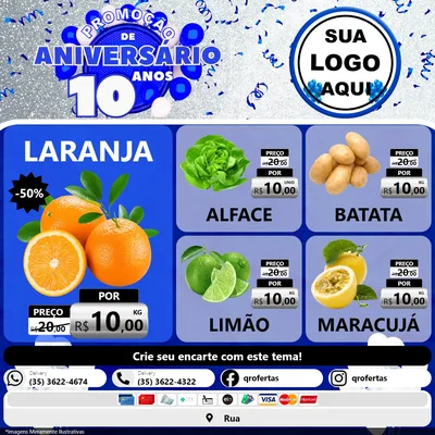 Modelo de Rede Social para Feed Facebook com o tema Promoção de Aniversário - 10 Anos para Hortifrúti
