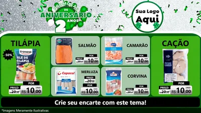 Modelo de TV para TV Horizontal com o tema Promoção de Aniversário - 2 Anos para Peixaria