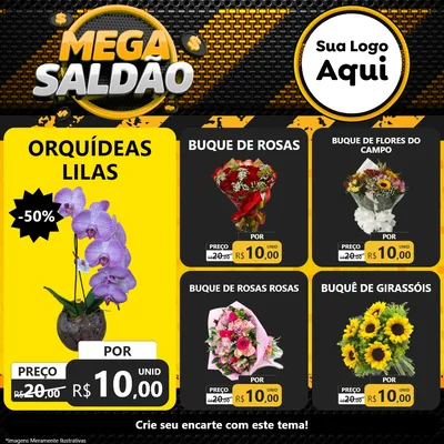 Modelo de Rede Social para Feed Facebook com o tema Mega Saldão para Floricultura e jardim