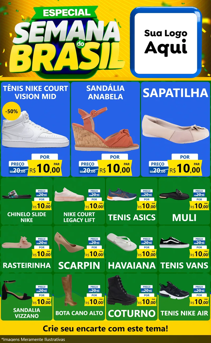Modelo de Encarte para Encarte Grande com o tema Especial Semana do Brasil para Calçados