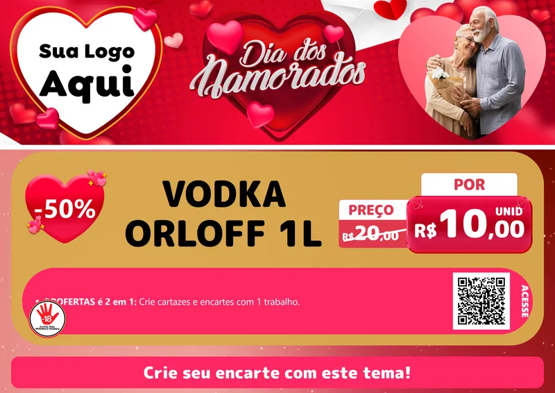 Modelo de Cartaz para Cartaz A4 Horizontal com o tema Dia Dos Namorados para Distribuidora de bebidas