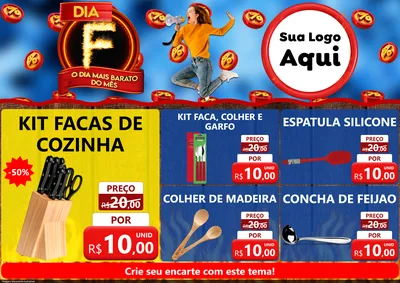 Modelo de Encarte para Encarte A4 Horizontal com o tema Dia F - O Dia Mais Barato Do Mês para Utilidades Domésticas