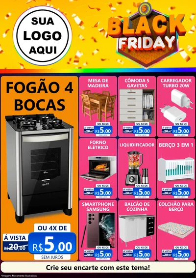 Modelo de Encarte para Encarte A4 Vertical com o tema Black Friday para Móveis e Eletro