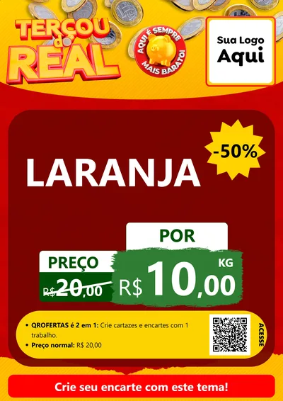Modelo de Cartaz para Cartaz A4 Vertical com o tema Terçou do Real para Hortifrúti