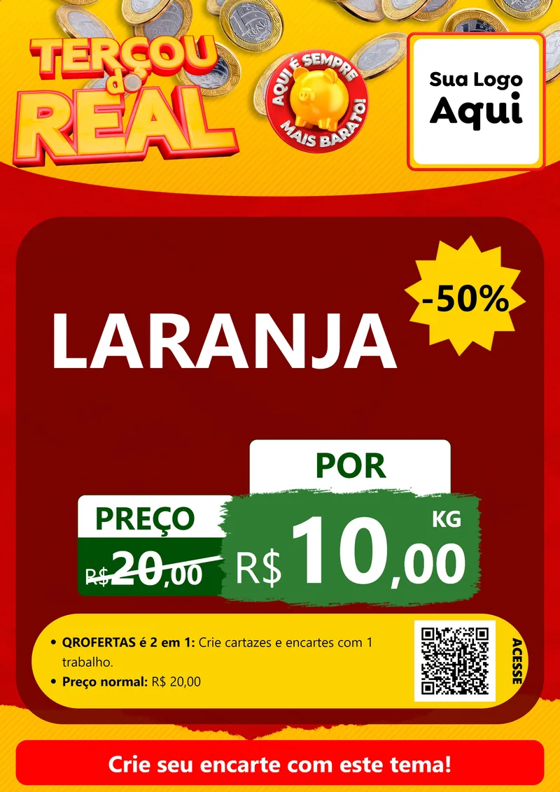 Modelo de Cartaz para Cartaz A4 Vertical com o tema Terçou do Real para Hortifrúti