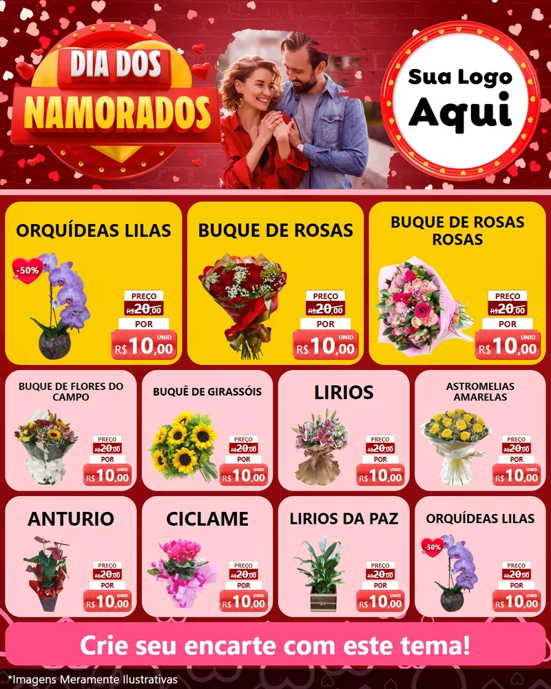 Modelo de Rede Social para Feed Instagram com o tema Dia Dos Namorados para Floricultura e jardim