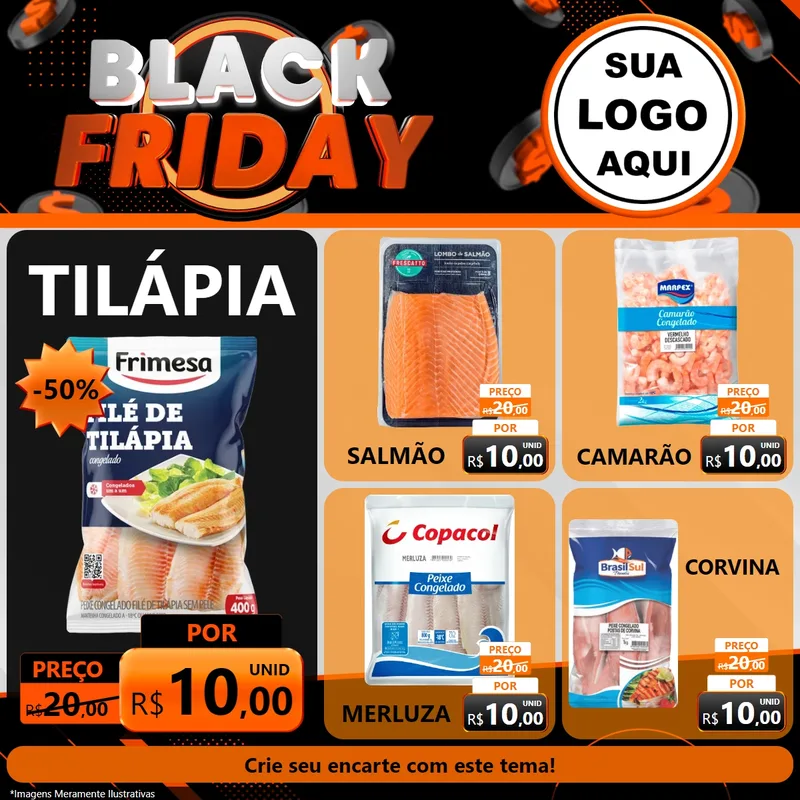 Modelo de Rede Social para Feed Facebook com o tema Black Friday para Peixaria