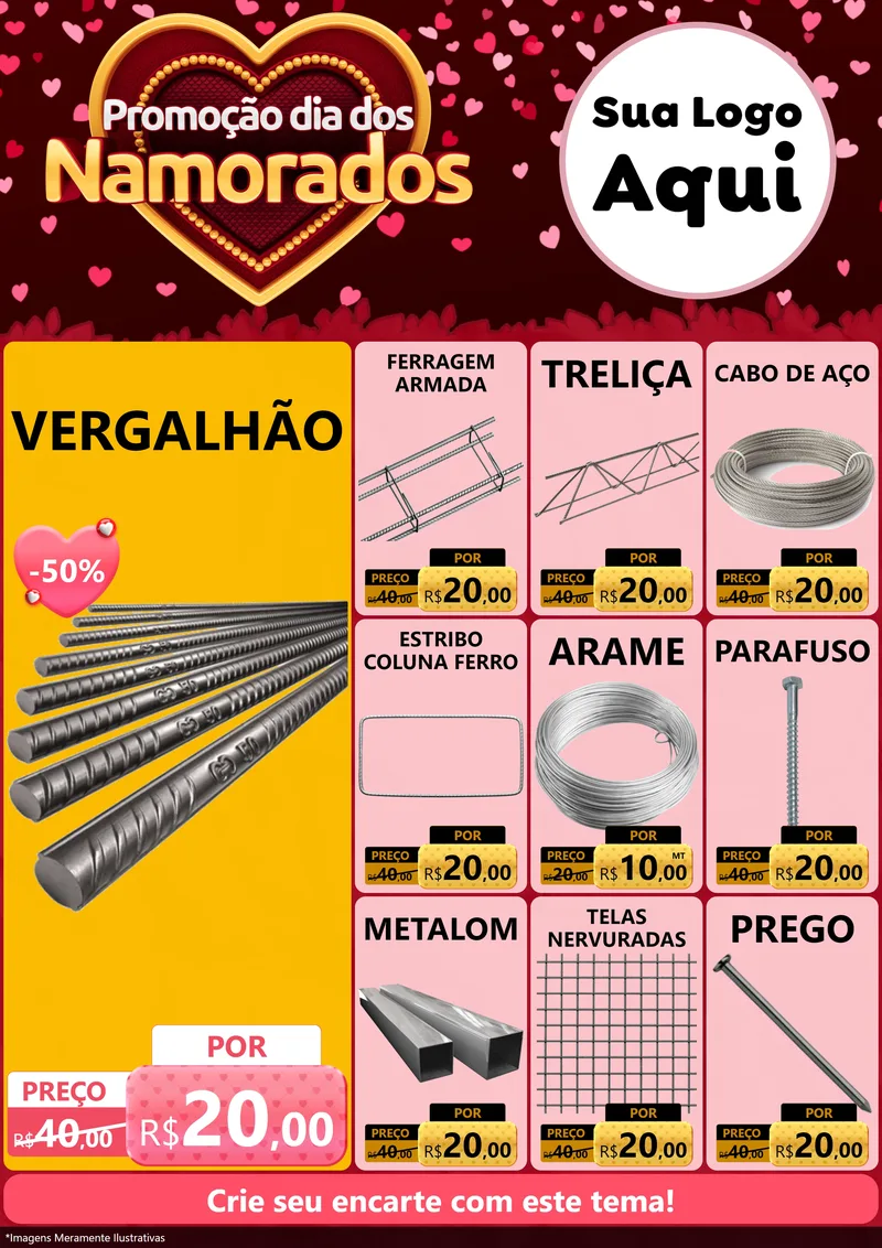 Modelo de Encarte para Encarte A4 Vertical com o tema Promoção Dia Dos Namorados para Ferragens