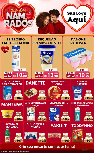Modelo de Encarte para Encarte Grande com o tema Dia dos Namorados para Frios e Laticínios