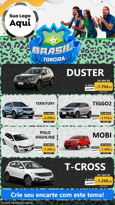 Modelo de TV para TV Vertical com o tema Brasil Torcida - Copa para Concessionaria de Carros