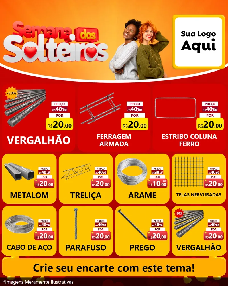 Modelo de Rede Social para Feed Instagram com o tema Semana dos Solteiros para Ferragens