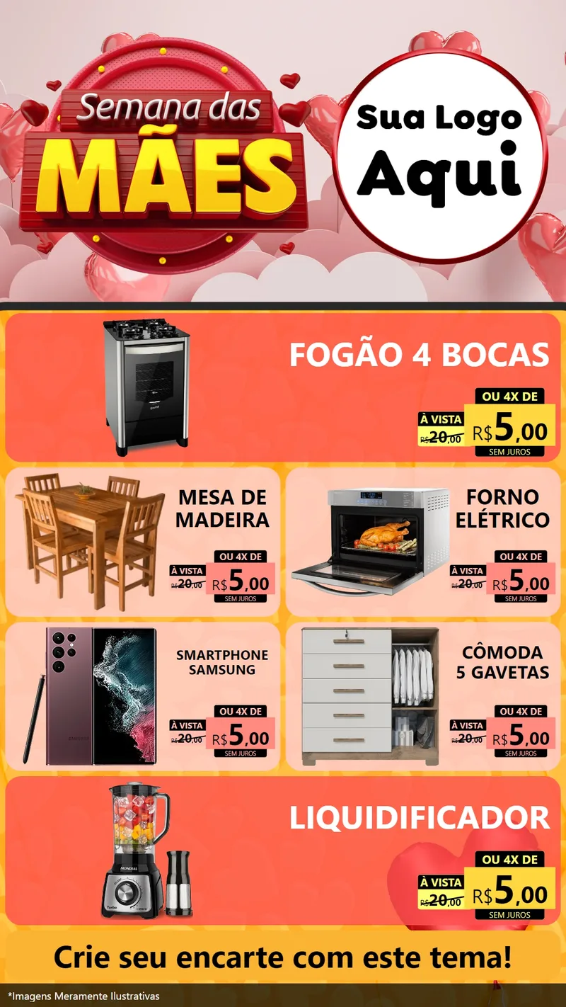 Modelo de TV para TV Vertical com o tema Semana das Mães para Móveis e Eletro