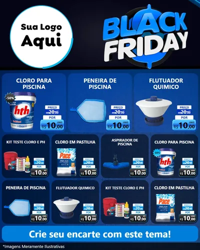 Modelo de Rede Social para Feed Instagram com o tema Black Friday para Produtos para Piscina