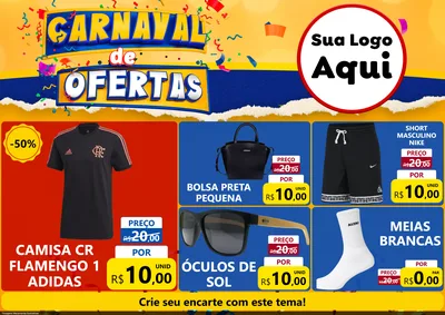 Modelo de Encarte para Encarte A4 Horizontal com o tema Carnaval de Ofertas para Roupas e acessórios
