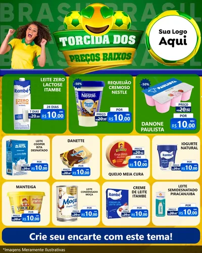 Modelo de Rede Social para Feed Instagram com o tema Torcida dos Preços Baixos - Copa para Frios e Laticínios