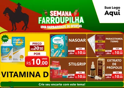 Modelo de Encarte para Encarte A4 Horizontal com o tema Semana Farroupilha - Uma Barbaridade de Ofertas para Farmácia