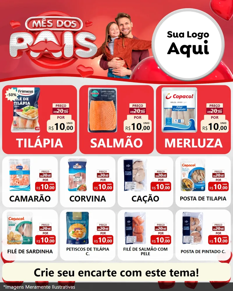 Modelo de Rede Social para Feed Instagram com o tema Mês dos Pais para Peixaria