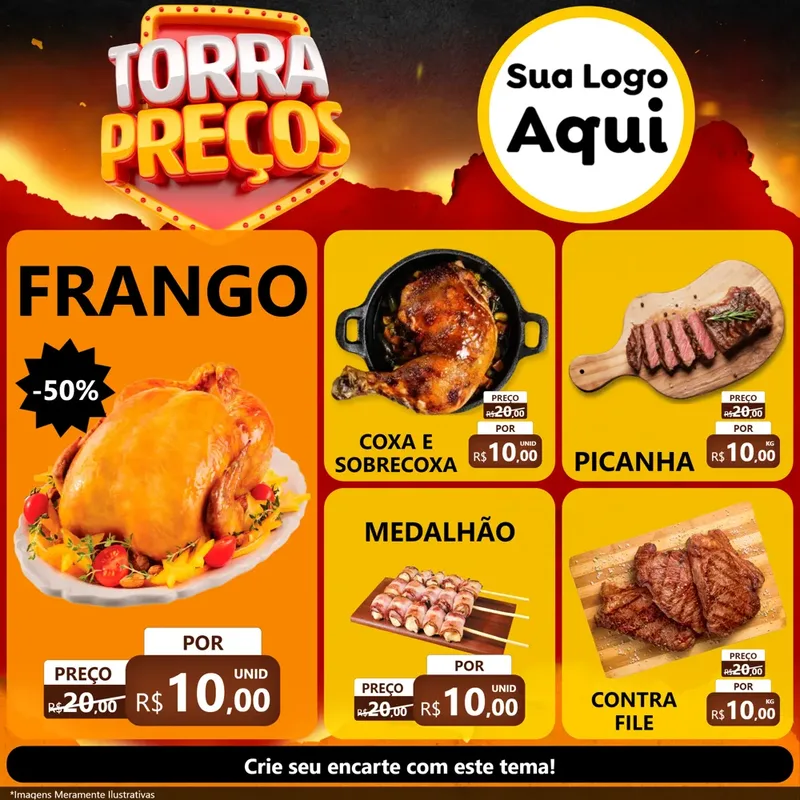 Modelo de Rede Social para Feed Facebook com o tema Torra Preços para Assados