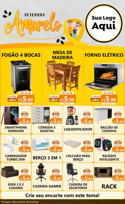 Modelo de Encarte para Encarte Grande com o tema Setembro Amarelo para Móveis e Eletro