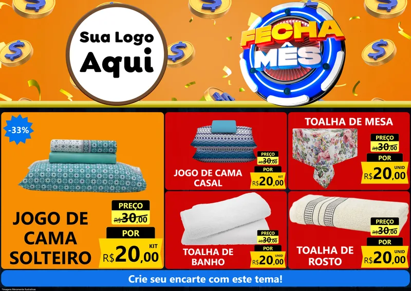 Modelo de Encarte para Encarte A4 Horizontal com o tema Fecha Mês para Cama, Mesa e Banho
